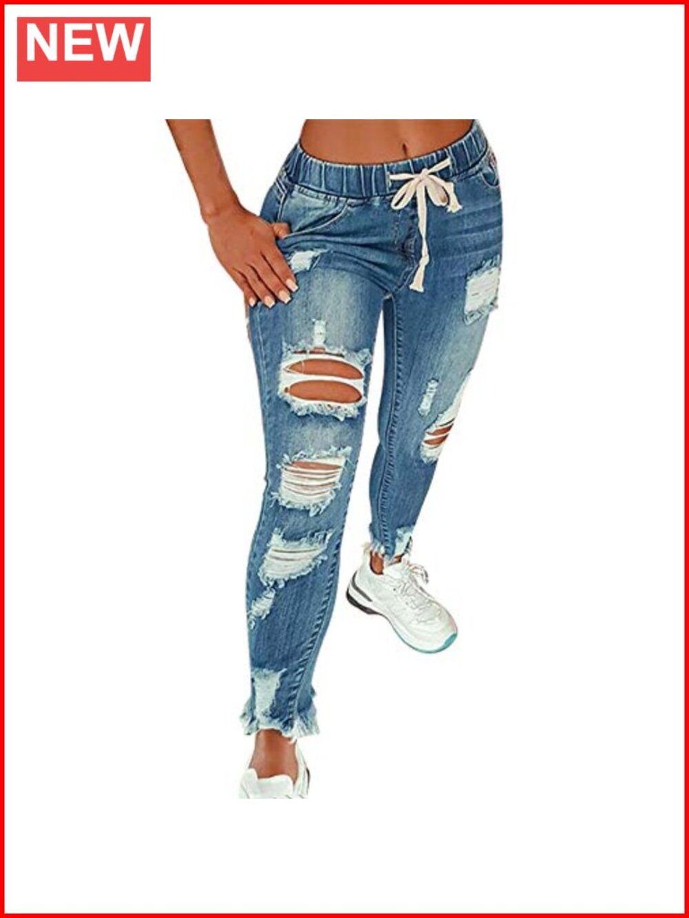 High Waist Skinny Stretch Ripped Jeans Destroyed Denim Pants Plus Size